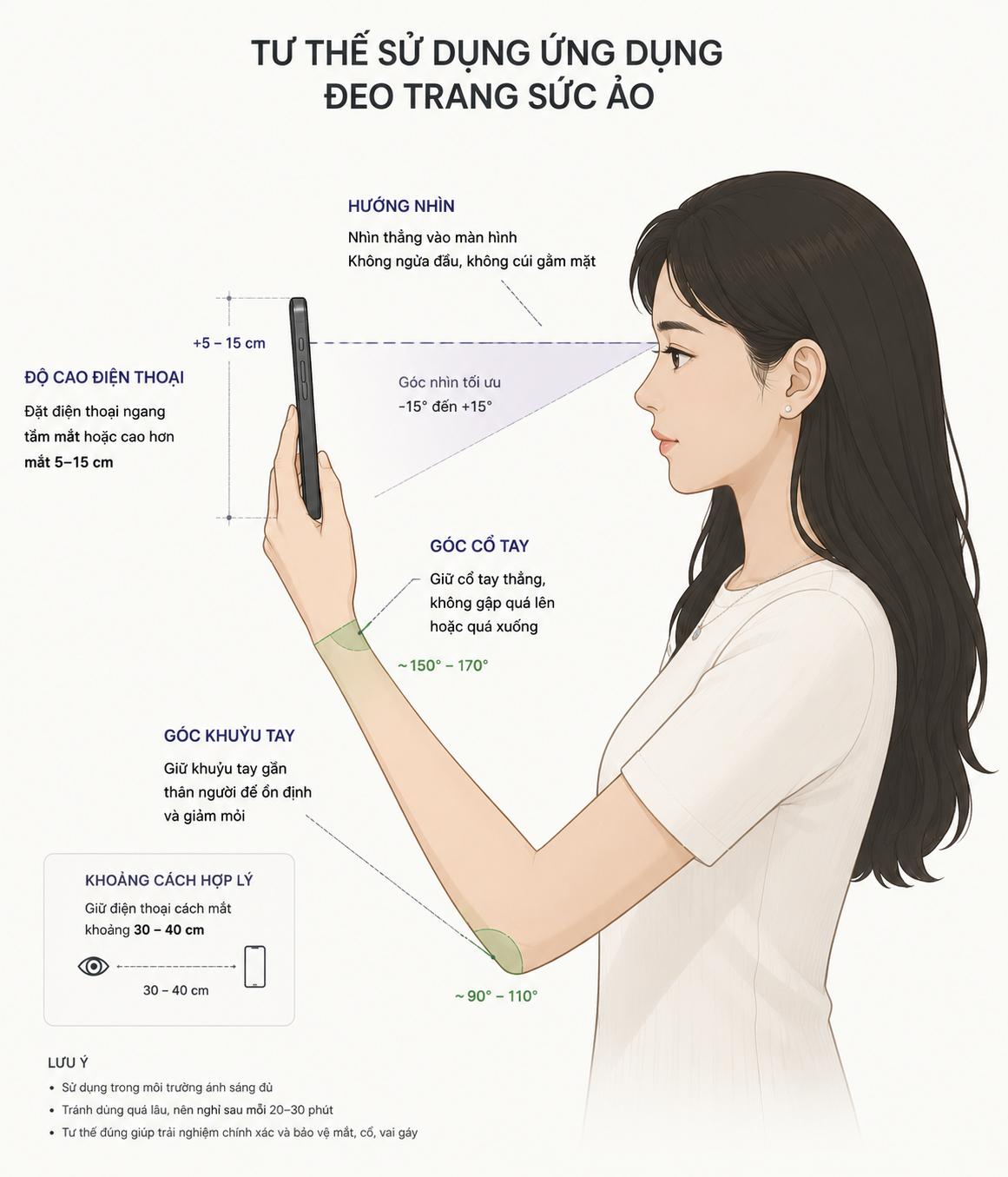 Infographic hướng dẫn tư thế đầu khi sử dụng ứng dụng đeo trang sức ảo